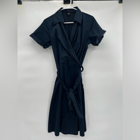 Talbots navy blue faux wrap dress size 12 detachable collar - Picture 1 of 6